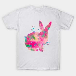 Colorful Pink Bunny Watercolor Painting T-Shirt